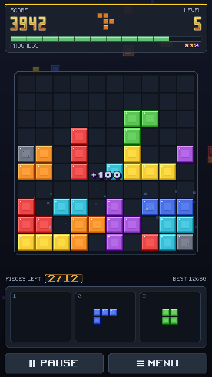 A row clearing with a +100 score popup