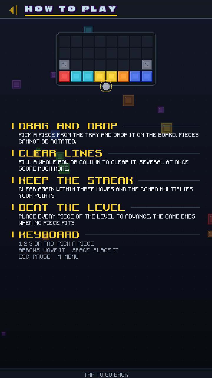 How to play screen with an animated demo and the rules