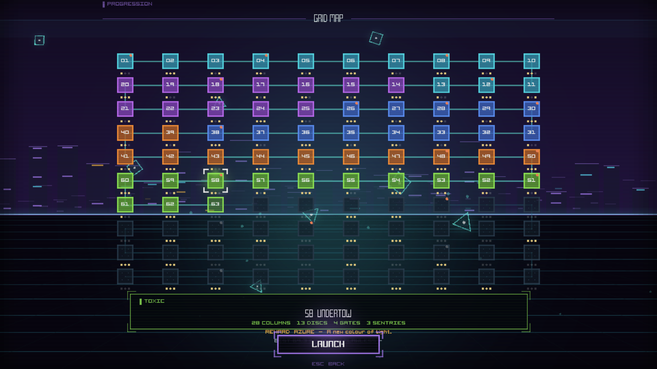 The grid map: 100 phases, badges and records