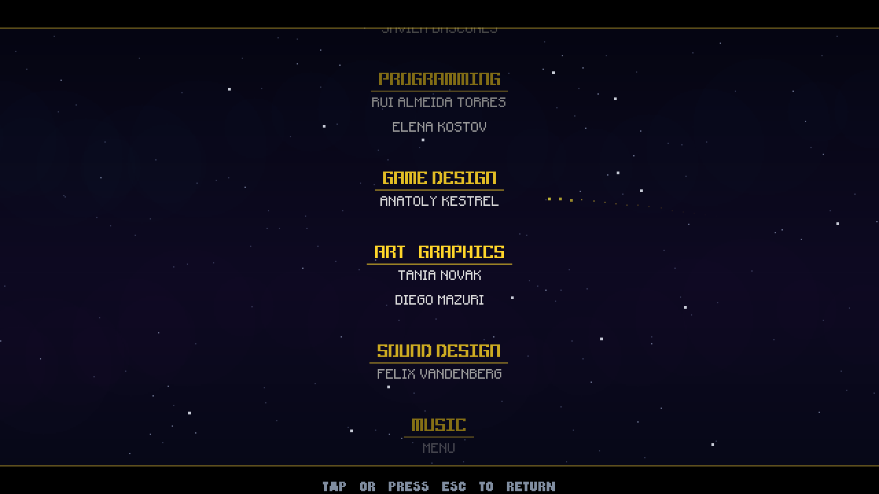 Credits — A shell arcs across the starfield as the roll climbs