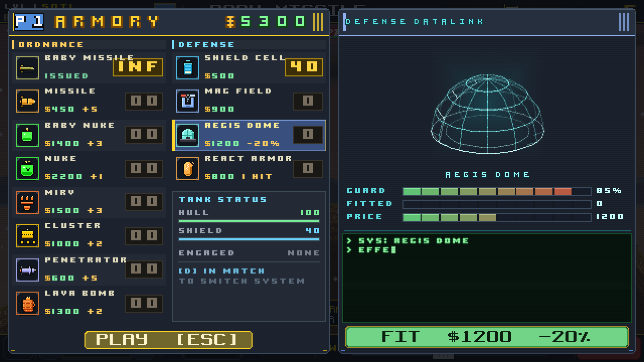 Defensive Rack — Shield cells, mag fields, aegis domes and reactive plates, on a live hologram