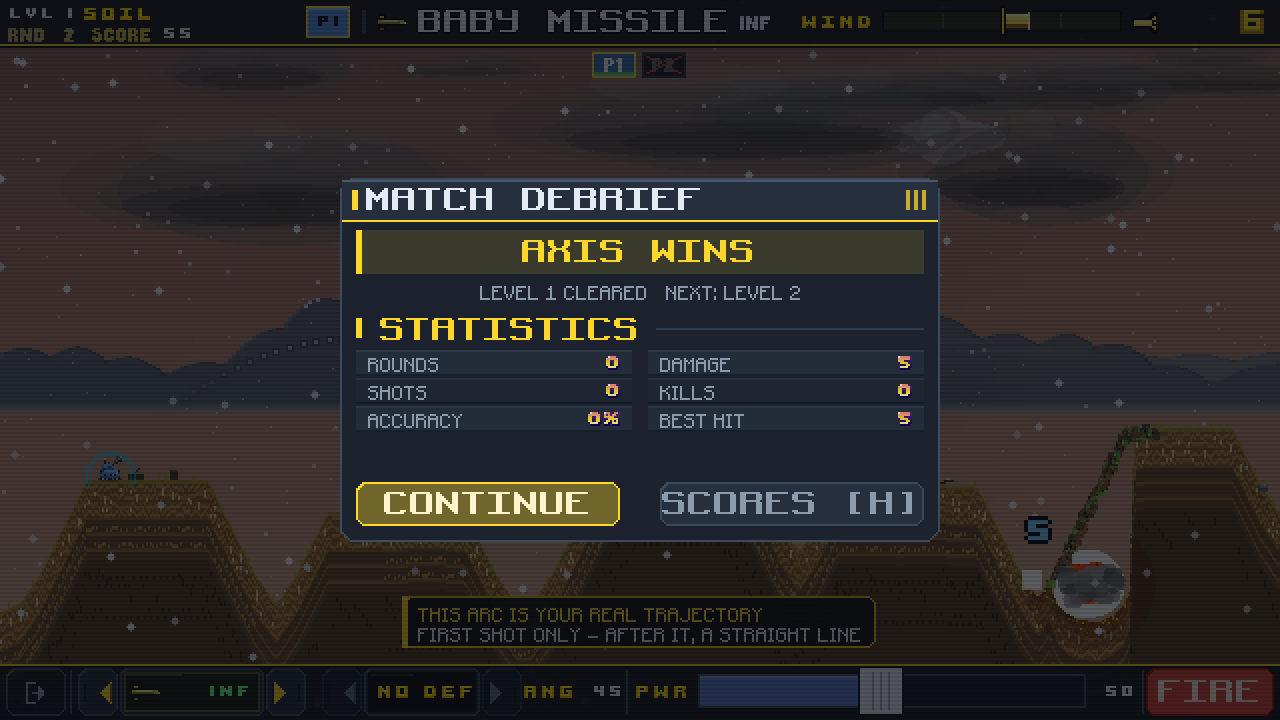 Match Debrief — Rounds, shots, accuracy, damage, kills and best hit, then your rank