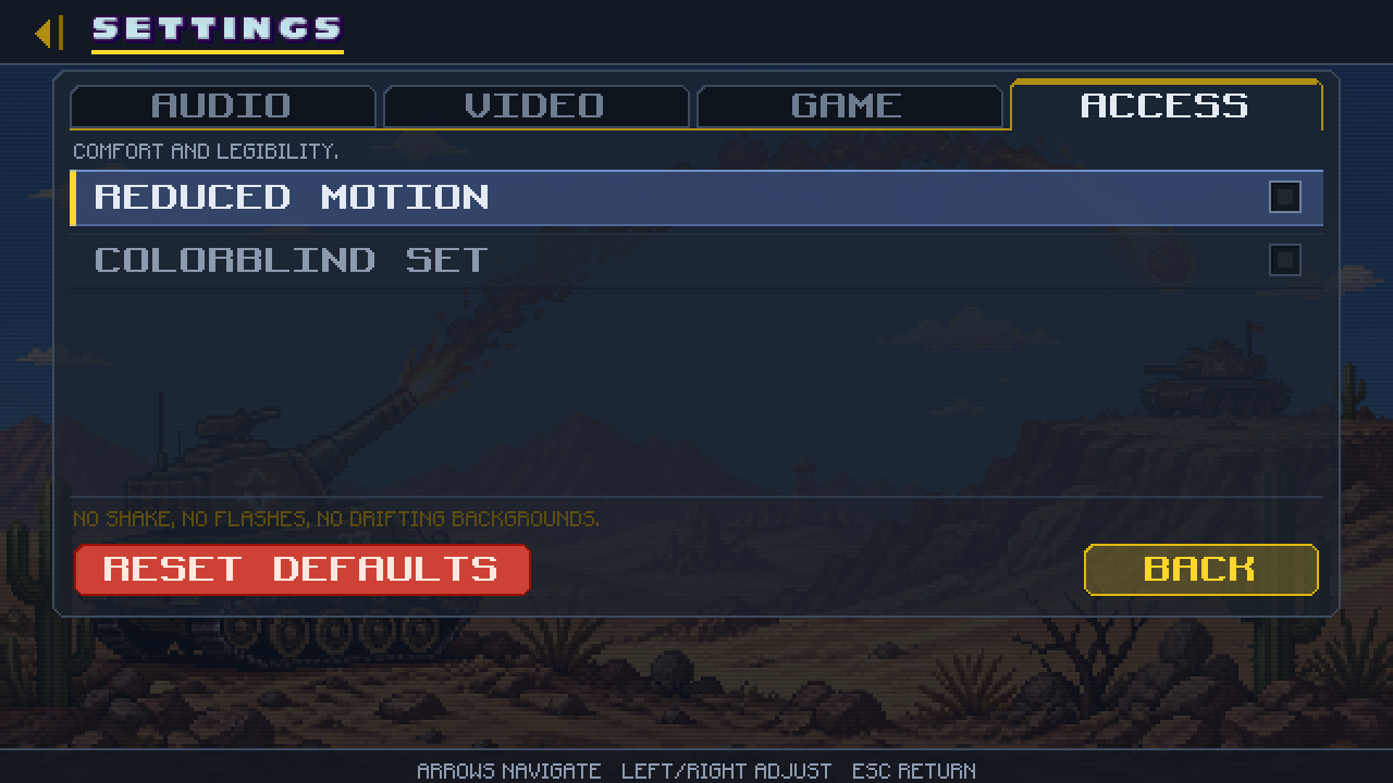 Accessibility — Reduced motion, a colourblind-safe player set and a one-tap reset
