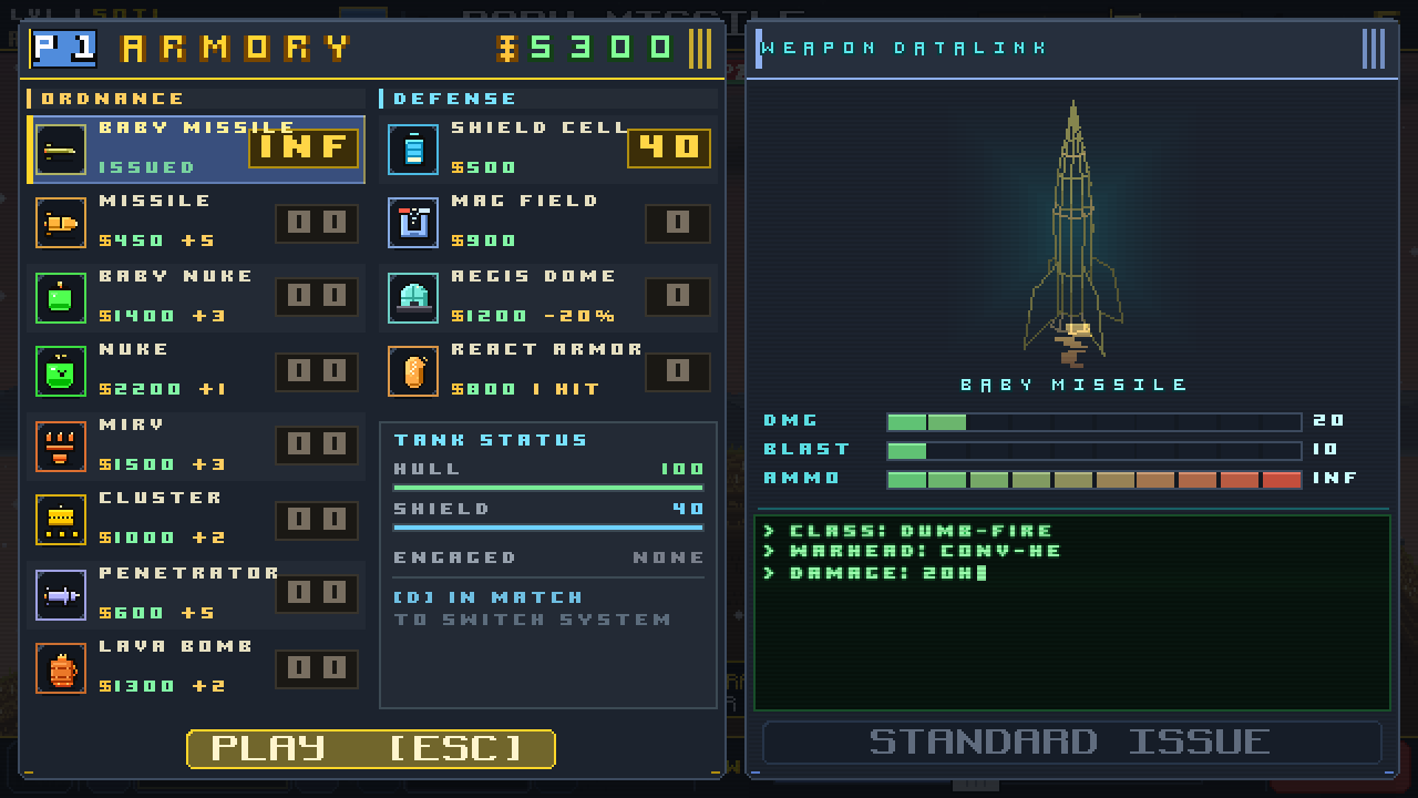 Armory — Two racks — ordnance and defensive systems — beside a 3D datalink